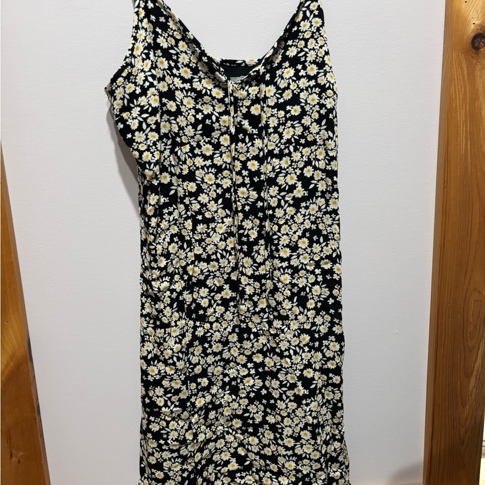 Hollister Black Midi Dress with White Floral Pattern